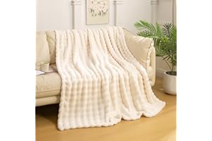 YUSOKI Faux Fur Throw Blanket with 3D Bubbles Super Soft Fuzzy Cozy Thick Blanket for Couch Chair Sofa Gift Home Décor(Ivory,50 * 60inches)