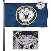 USA Navy Emblem Flag 3x5 Double Sided Embroidered- Heavy Duty United States Navy Flags Double Stitched Resistant USN Military Flags with2 Brass Grommets Outdoor Indoor