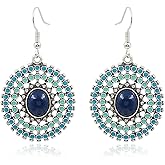 coadipress Bohemian Vintage Bronze Round Circle Earrings for Women Colorful Round Circle Geometry Dangle Drop Earrings Antique Ethnic Spiral Earrings Statement Jewelry Gifts