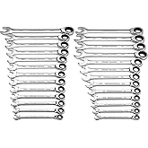 DEKOPRO 26-Piece Ratcheting Combination Wrench Set, Metric 8-22mm & SAE 5/16-1" Chrome Vanadium Steel Ratchet Combination Wre