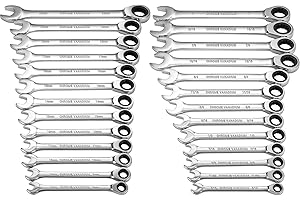 DEKOPRO 26-Piece Ratcheting Combination Wrench Set, Metric 8-22mm & SAE 5/16-1" Chrome Vanadium Steel Ratchet Combination Wre