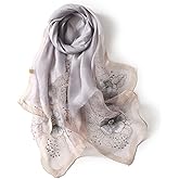 Jeelow Silk Wool Floral Fashion Scarf Shawl Wrap Lightweight Sheer For Women Floral Embroidery Wedding Party Prom