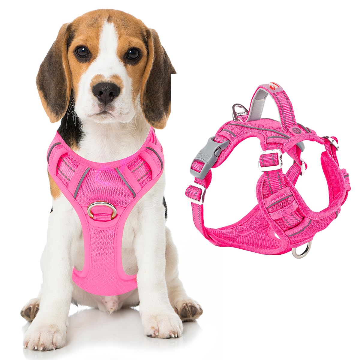 BARKBAY No Pull Dog Harness Front Clip Heavy Duty Reflective Easy Control Handle for Large Dog Walking with ID tag Pocket(Pink,M)