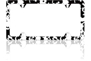RTINRAN Black and White Cow Print License Plate Frame Funny Spots License Plate Frames Animal Pattern Auto Accessory Bracket Stainless Steel License Plate Holder with Screws for Women Men 6x12 Inch 4 Holes