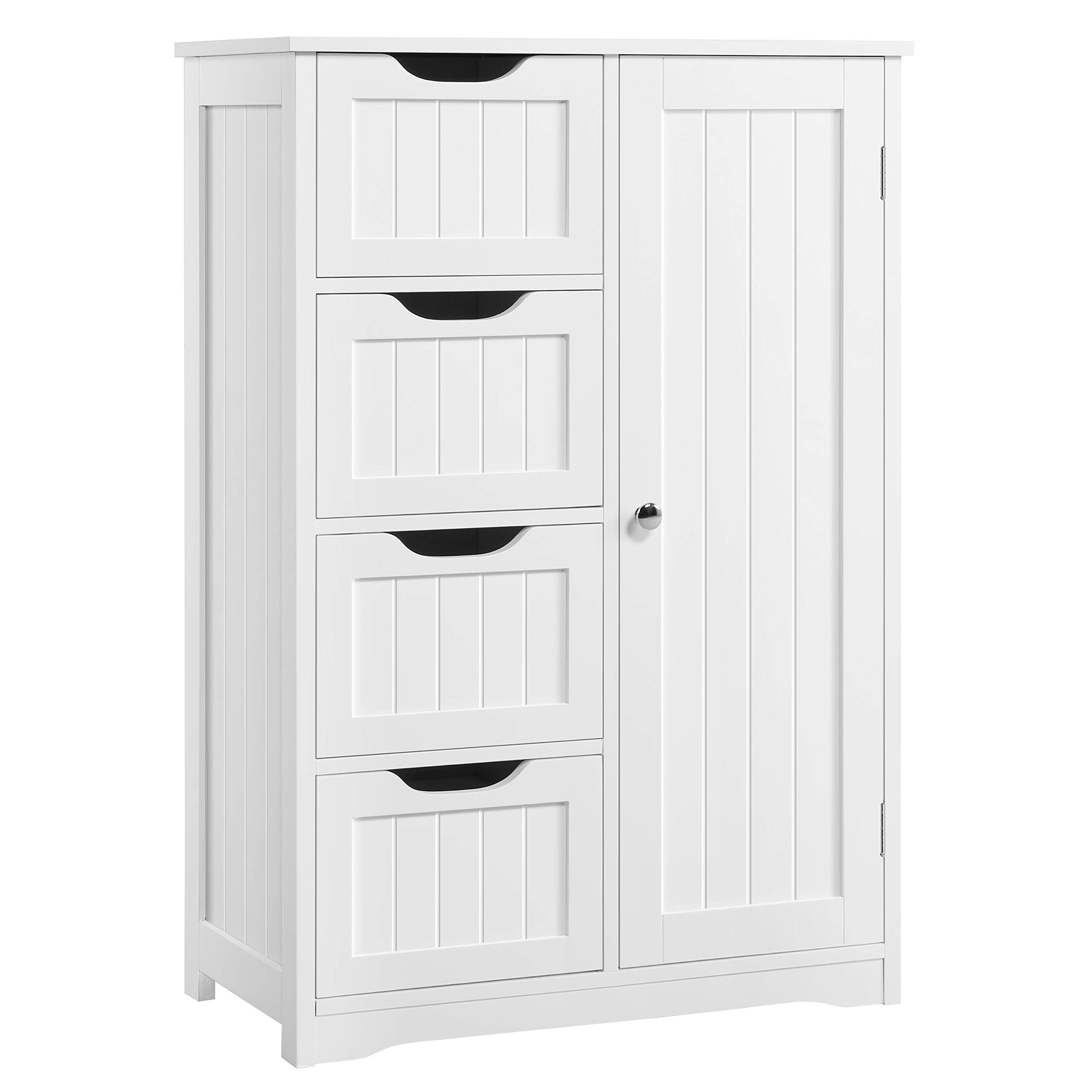 Photo 1 of ** FACTORY SEALED **** Yaheetech Wooden Floor Cabinet, Side Storage Organizer with 4 Drawers and 1 Cupboard, Freestanding Entryway Storage Unit Console Table, Bathroom Furniture Home Decor, White