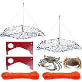 CWSDXM Folding Crab Traps, Castable Crab net with Automatic Opening for Blue Crabs, Dungeness, Crawfish, Crab Pots with Ropes and Crab Caliper Tool