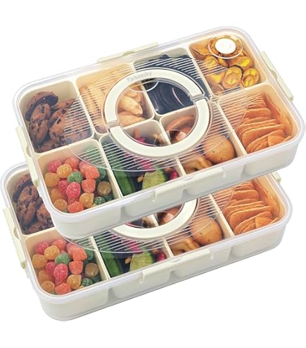 SelfTek Snack Box Compartiment, Bol Compartiment Avec Couvercle Et Poignée, Bol à Collation Avec 6 Bols Et 4 Fourchettes à Fruits, Pour Bonbons, Noix