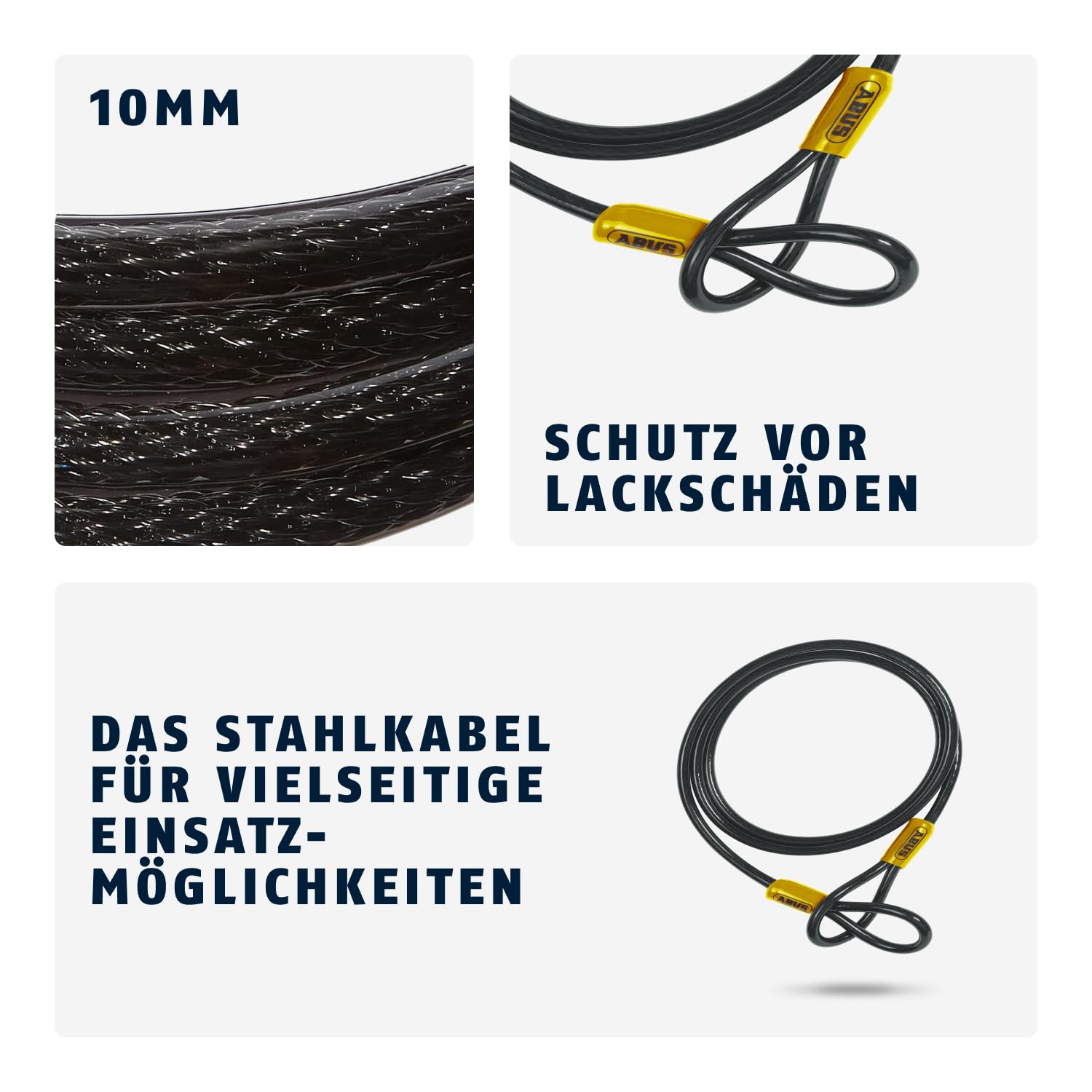 ABUS Schlaufenkabel Cobra 10 - Stahlseil mit Kunststoff ummantelt - Sicherung für Fahrrad- und Motorrad-Zubehör - 2 Meter lang, 10 mm stark 4