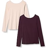 Amazon Essentials Women's Scoop Back Long Sleeve Slim-Fit Rib-Knit T-Shirt, Pack of 2