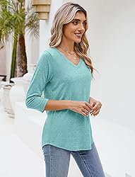 Sherosa Womens Summer Tops 3/4 Sleeve V Neck Loose