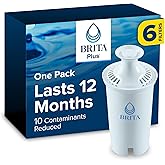 Brita Plus Water Filter, BPA-Free, High-Density Replacement Filter for Pitchers and Dispensers, Reduces 2x Contaminants*, Lasts Two Months or 40 Gallons, Includes 6 Filters