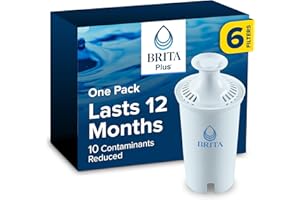 Brita Plus Water Filter, BPA-Free, High-Density Replacement Filter for Pitchers and Dispensers, Reduces 2x Contaminants*, Lasts Two Months or 40 Gallons, Includes 6 Filters