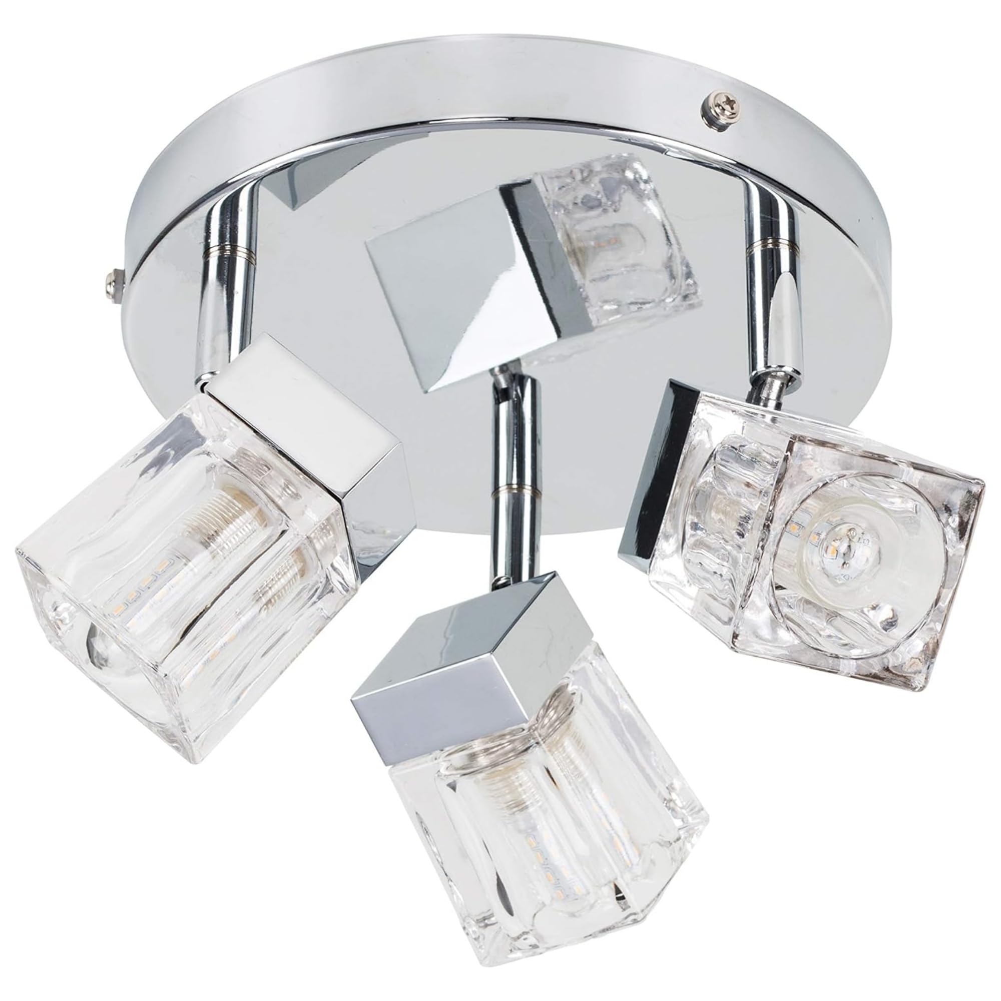 MiniSun | Modern Chrome Ice Cube 3 Way Ceiling Light Spotlight | Bath Ceiling Lights, Home Décor & Improvement Essential | Mains Wired