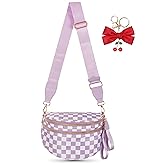 Checkered Crossbody Bag for Women, Spacious Sling & Stylish Bum Bag for Travel, Concerts, Festival, Nylon Fanny Pack Belt Bag (Colour Bum Bag-Purple Checkered)