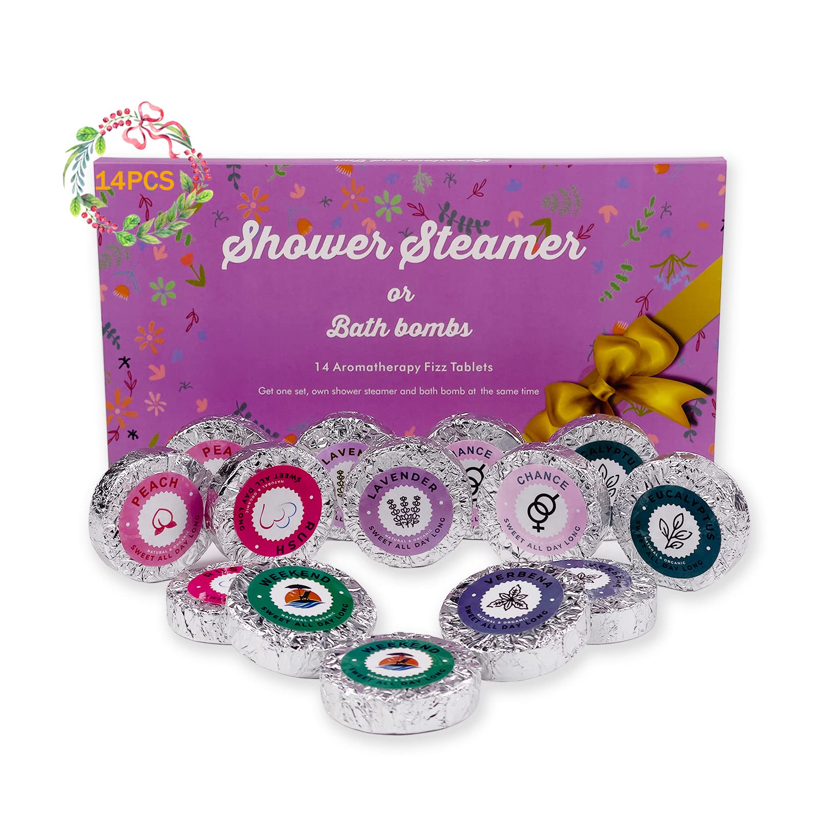 PickMora 14PCS Shower Steamers Aromatherapy with 7 Scents, Bath Bombs with Essential Oils for Relaxation, Shower Bombs Shower Tablets Gift Sets for Women and Men in Mother's Day, Anniversaries