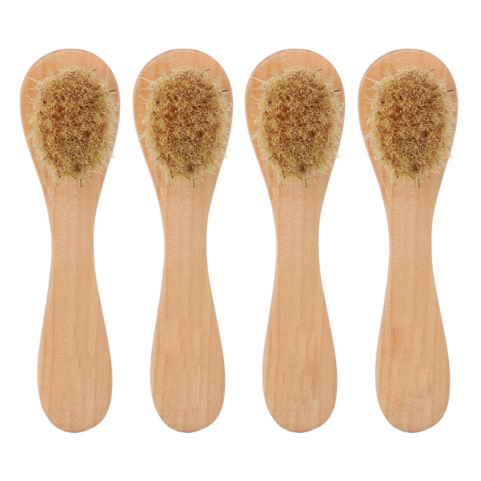 4-Piece Exfoliating Face Brush Set with Portable Wooden Handle for Soft Hair Facial Cleansing and Massage Brush
