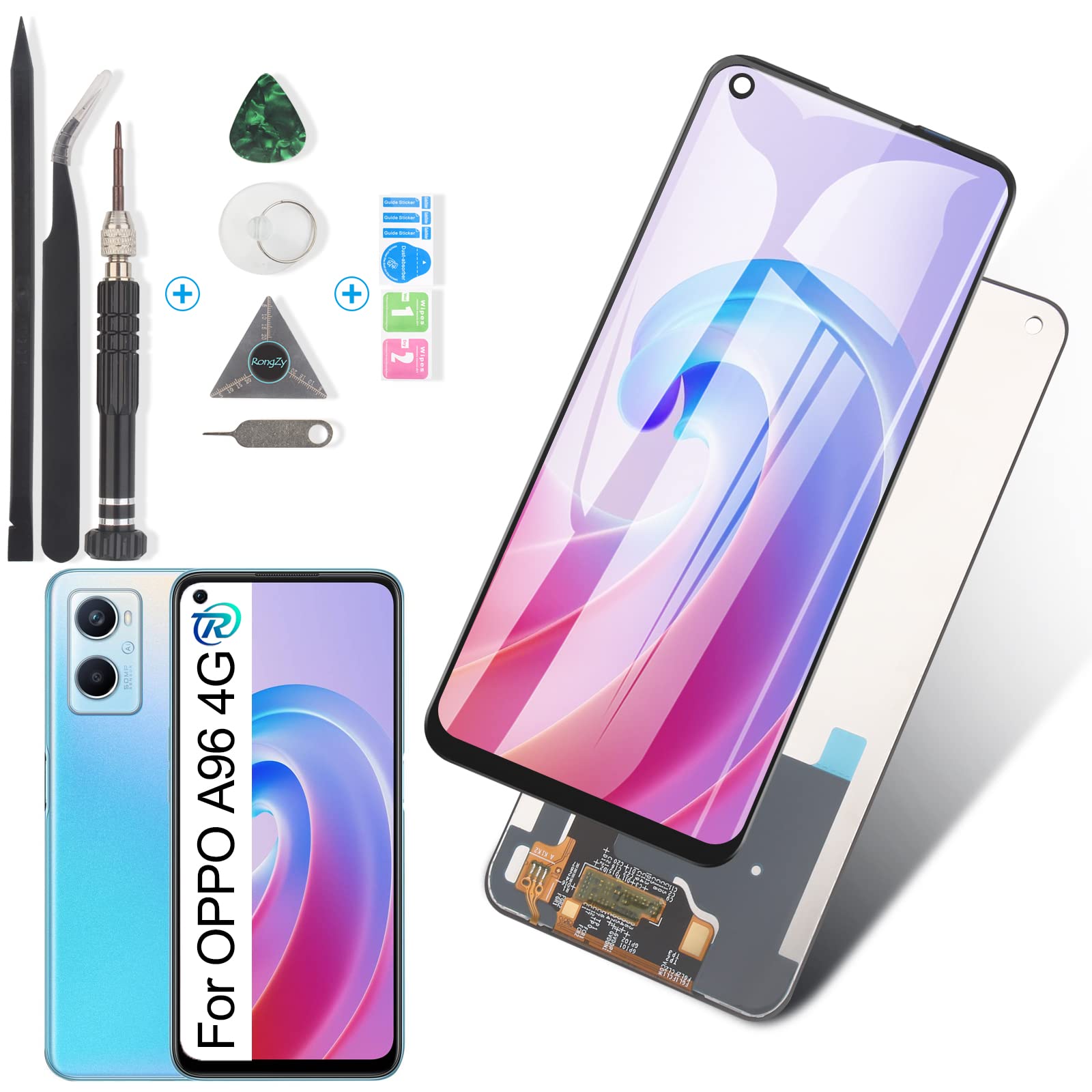 RongZy LCD Display for Oppo A96 4G CPH2333 Touchscreen and LCD Screen Replacement with Repair Tools Kit (6.59 Inches, Black)