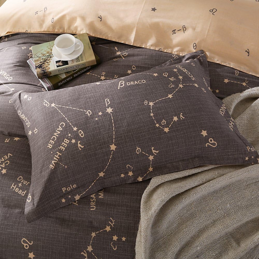 OWLHT 3 Pieces Bedding Sets for Unisex 100% Cotton 800TC 1 Pillowcase Included Starry Sky Constellation Patterns Size:20x36"/Color A