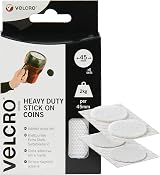 VELCRO Brand Heavy Duty Stick On Coins White 45mm Hook Loop 6 Pack