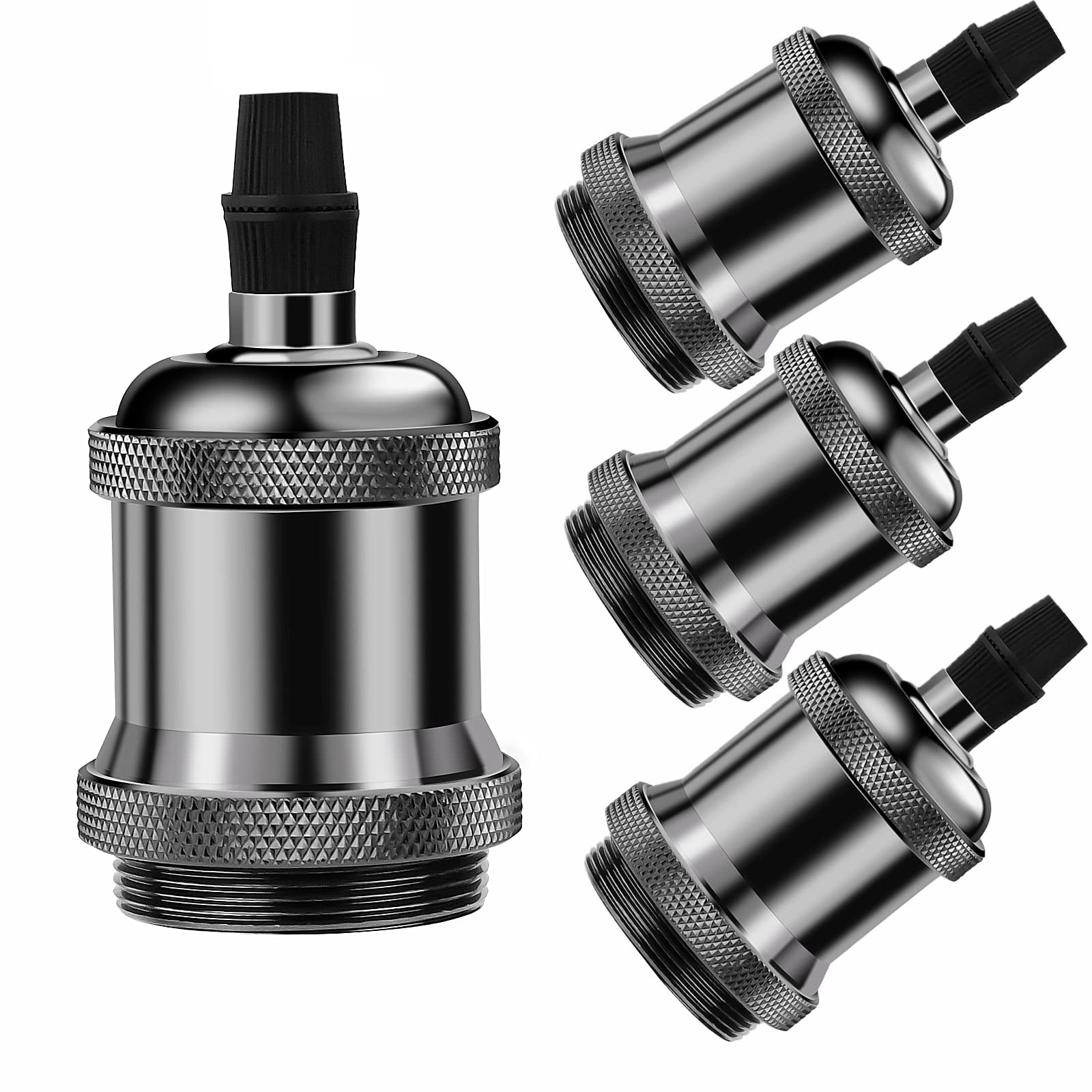 Vintage E27 Lamp Holder, 4Pcs Ceramics E27 Lamp Bases Retro Edison E27 Screw Holder Bulb Socket for DIY Pendant Light,Nickel Brushed, Pearl Black, 4PCS