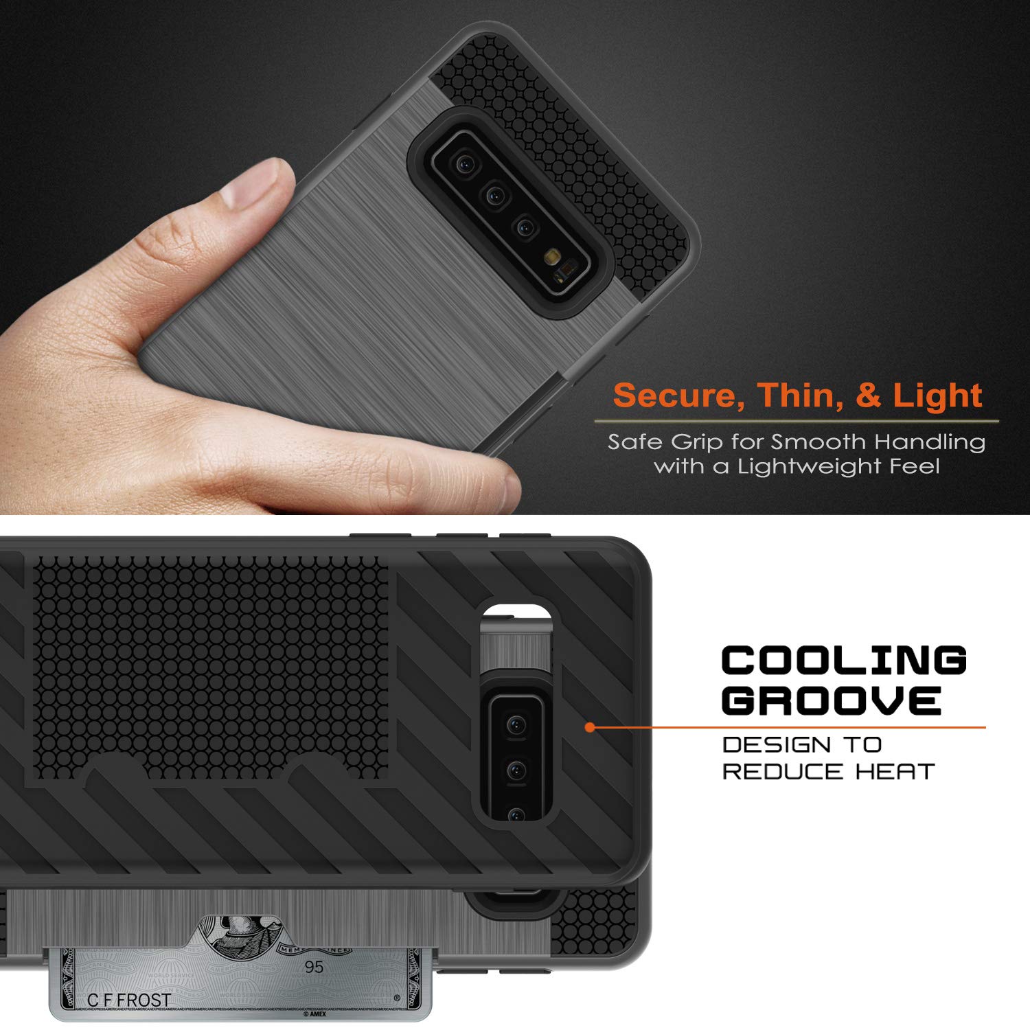 PunkCase S10 Plus Case [Slot Series] [Slim Fit] Dual-Layer Armor Cover w/Integrated Anti-Shock System, Credit Card Slot & PUNKSHIELD Screen Protector Compatible W/Samsung Galaxy S10 Plus [Grey]