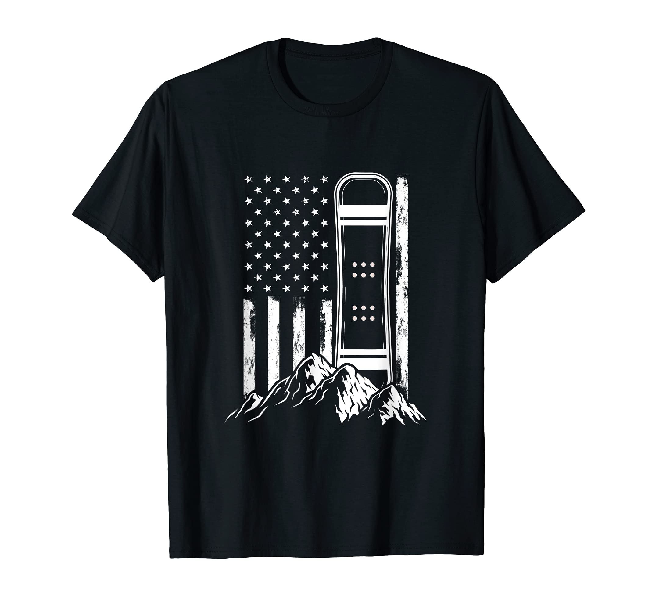 American Flag Snowboard Mountains Nature Athlete Sporty T-Shirt