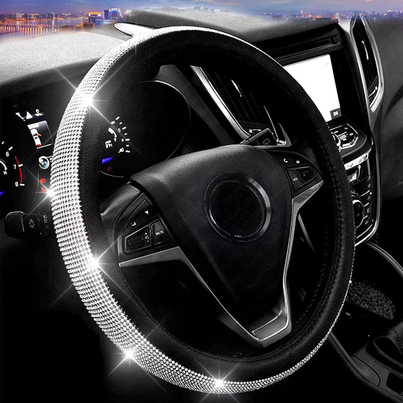Photo 1 of ***STOCK PHOTO FOR REFERENCE ONLY***Bling Diamond Leather Steering Wheel Cover, Pink Steering Wheel Covers for Women Girls with Crystal Rhinestones, Universal Fit 14.5-15 Inch Car Steering Wheel Bling Cover Accessories