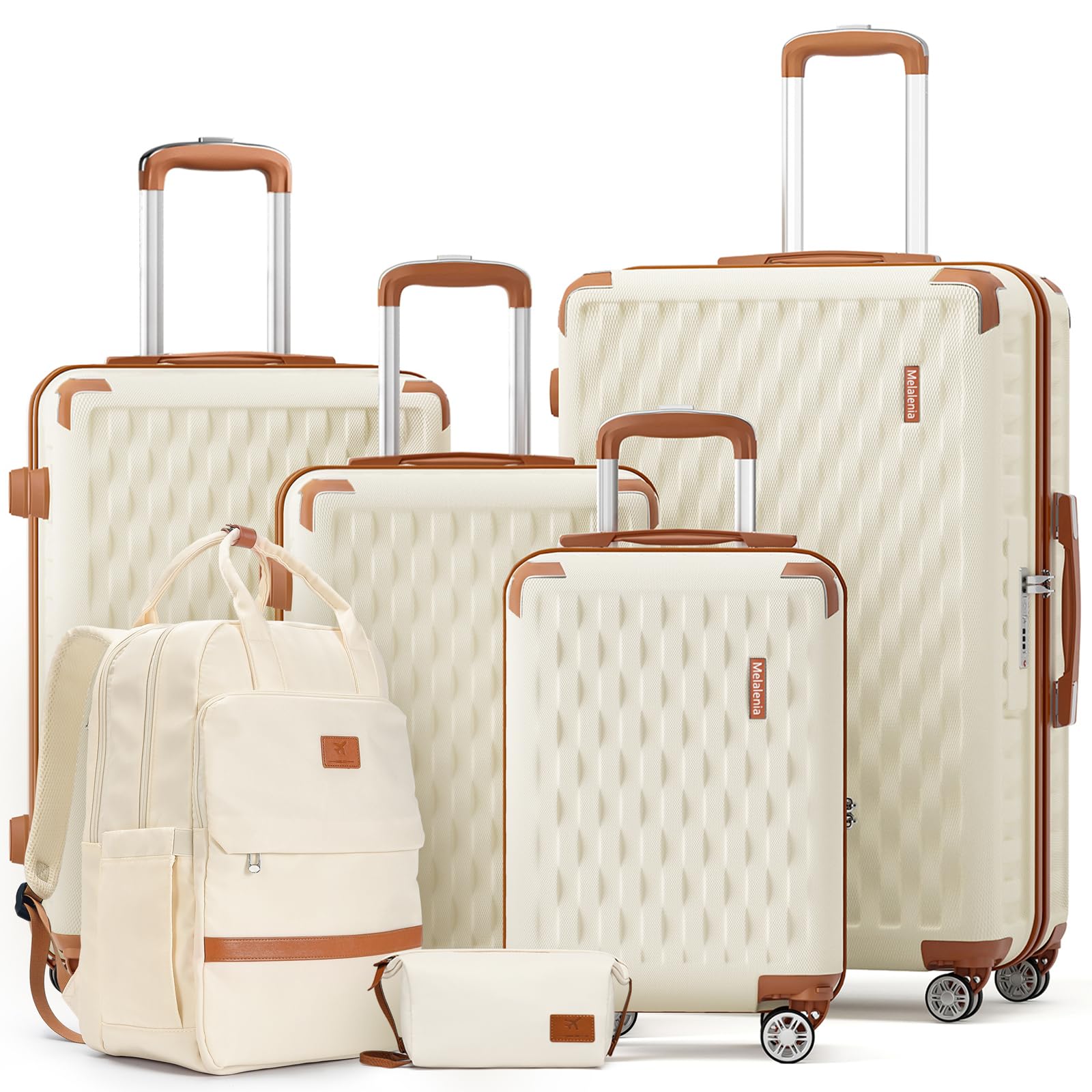 Photo 1 of Melalenia Suitcase Sets 6 Piece Hard Shell Carry on Luggage with Spinner Wheels and TSA Lock, Lightweight Travel Backpack for Women, Beige Brown