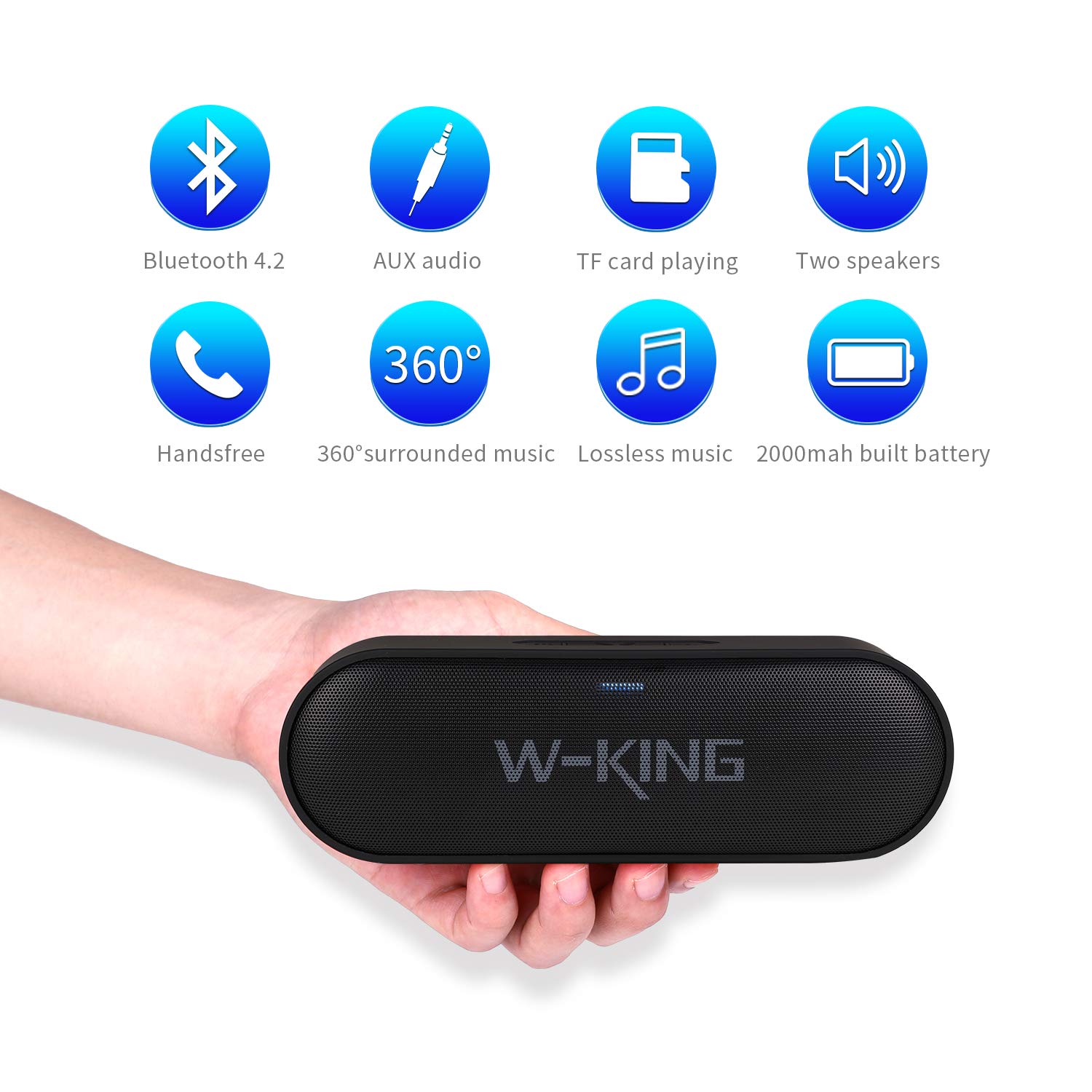 W-KING Bluetooth Speakers, 6W Portable Wireless Bluetooth Speaker with Rich Bass Loud Dual Stereo Sound IPX5 Waterproof Outdoor Speaker, Built-in Mic Perfect for Beach, Party, Dance (Black)