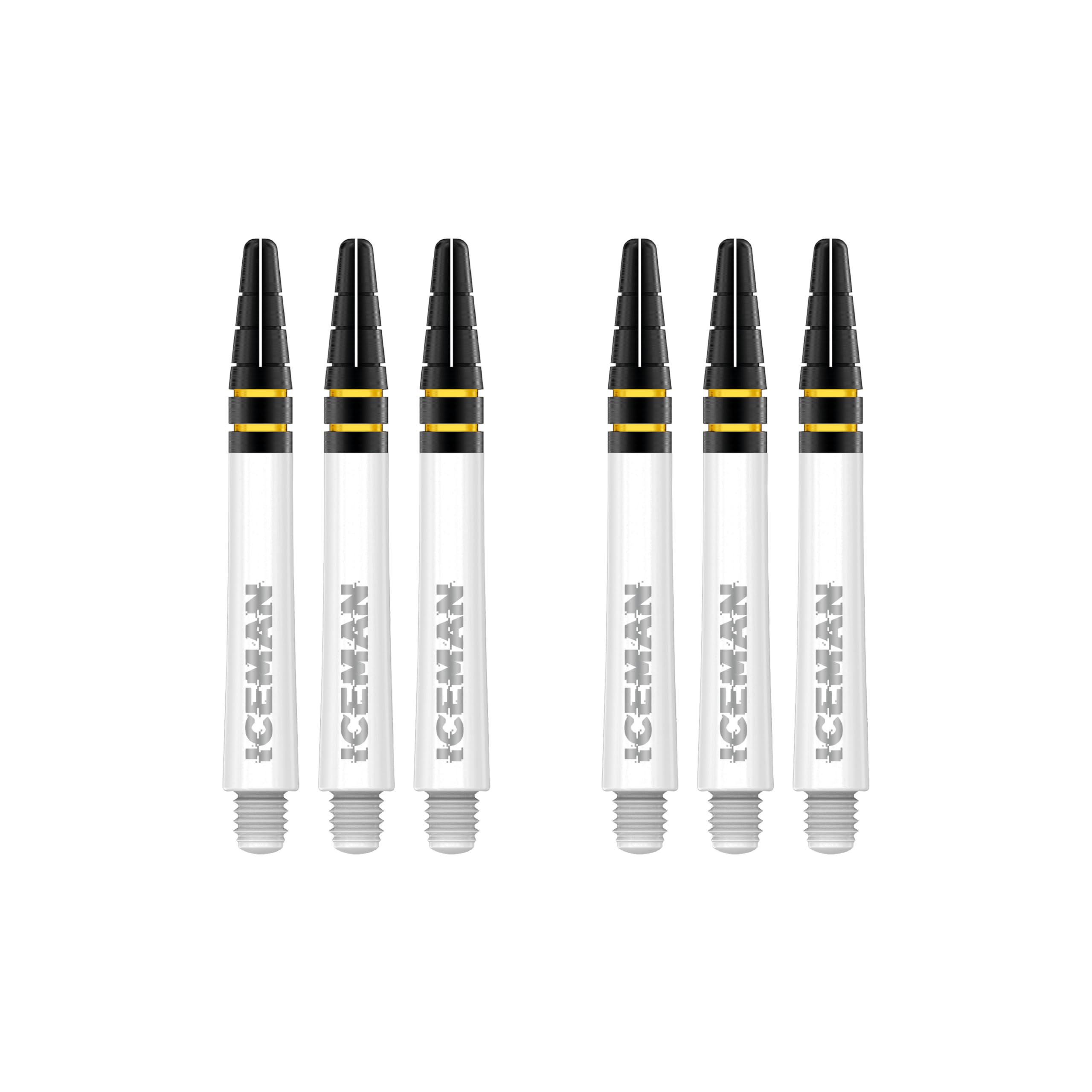 RED DRAGON Gerwyn Price Nitrotech White with Black and Gold Top Intermediate Dart Shafts - 2 sets per pack (6 shafts in total)