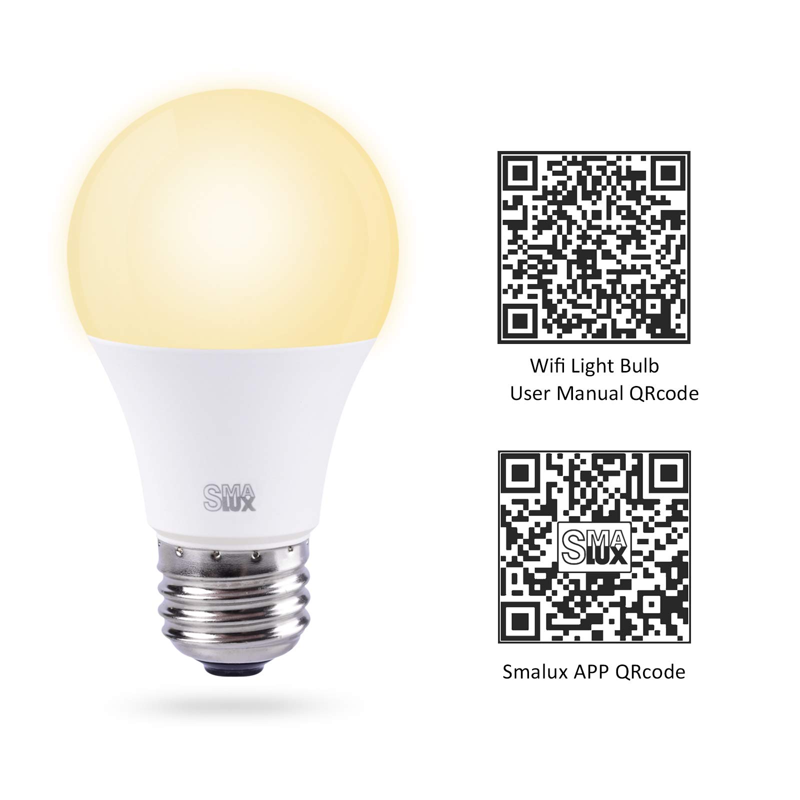 Smart LED Light Bulb, Smalux WiFi Warm White 800lm Dimmable Smart Home Lighting Bulb, 9W A19 E26 Voice/Remote Control Bulb,Timer Function,Works with Amazon Alexa/Google Assistant/IFTTT