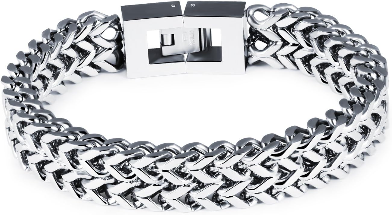 Mens Fashion Jewelry Chunky Stainless Steel 12mm Two-Strand Wheat Chain Bracelet 8.26"