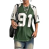 SHENHE Women's Oversized Graphic Football Jersey Shirt Mesh Short Sleeve Tee Top Streetwear