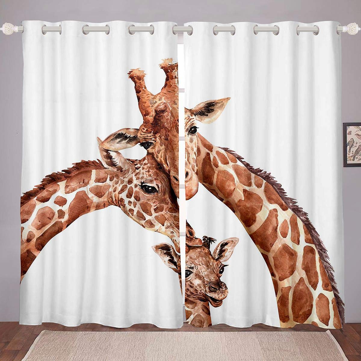 Giraffe Curtains Zoo Animal Theme Window Curtains for Bedroom Living Room Boys Girls Safari Wild Print Parent-Child Window Drapes Wildlife Nature Theme Window Treatments,W46*L54