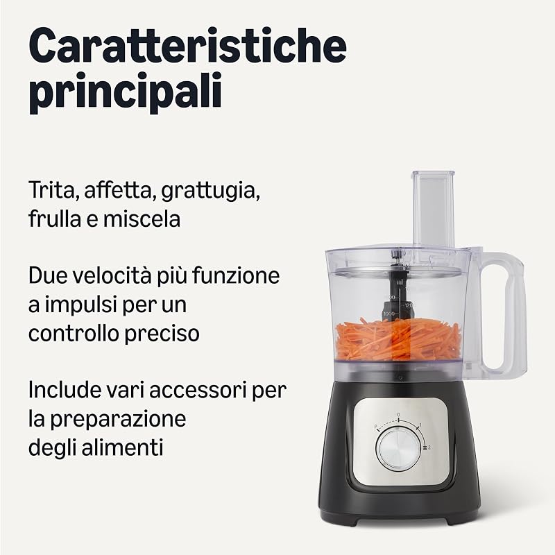 Robot da cucina e frusta a 2 velocità, ciotola da 2,4 litri e caraffa da 1,5 litri, 800 W, nero
