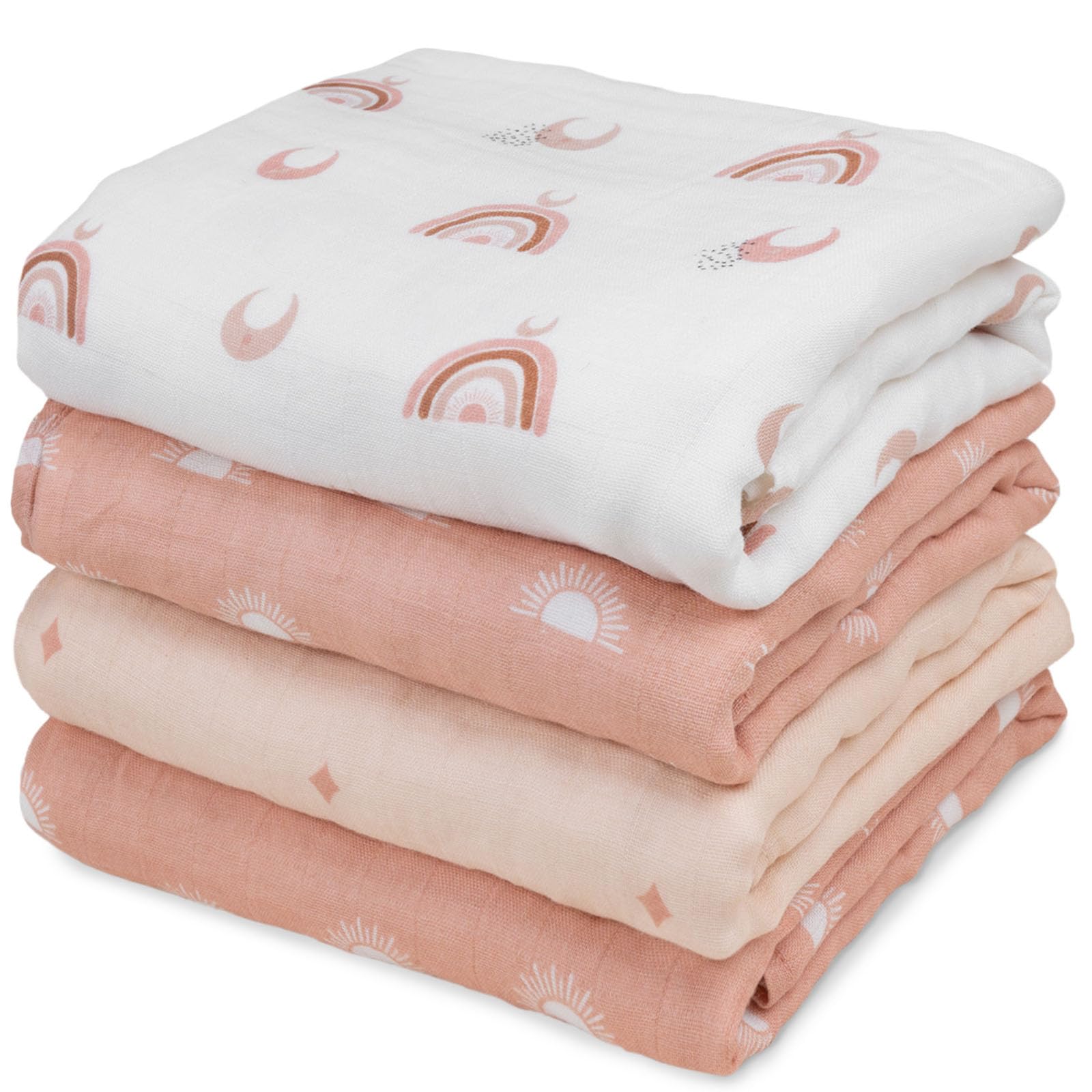 Photo 1 of GLLQUEN BABY Muslin Swaddle Blankets 4-Pack Breathable Receiving Blankets (35" x 40") Soft Baby Blankets for Girls and Boys Newborn Essentials Muslin Burp Cloths Swaddle Wrap Baby Gift (Sun)