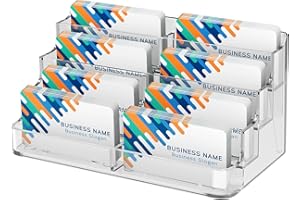 MaxGear Acrylic Business Card Holder for Desk Multiple Business Card Holders, Premium Cards Stand for Workspace, Clear Plastic Display Holder with 4 Tier for Office, 8 Pocket, 400 Cards Capacity