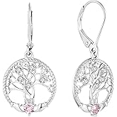 JO WISDOM Women Celtic Heart Claddagh Earrings,925 Sterling Silver Tree of Life Yggdrasil Drop & Dangle Leverback Earrings with 3mmx3mm Heart Cut 5A Cubic Zirconia