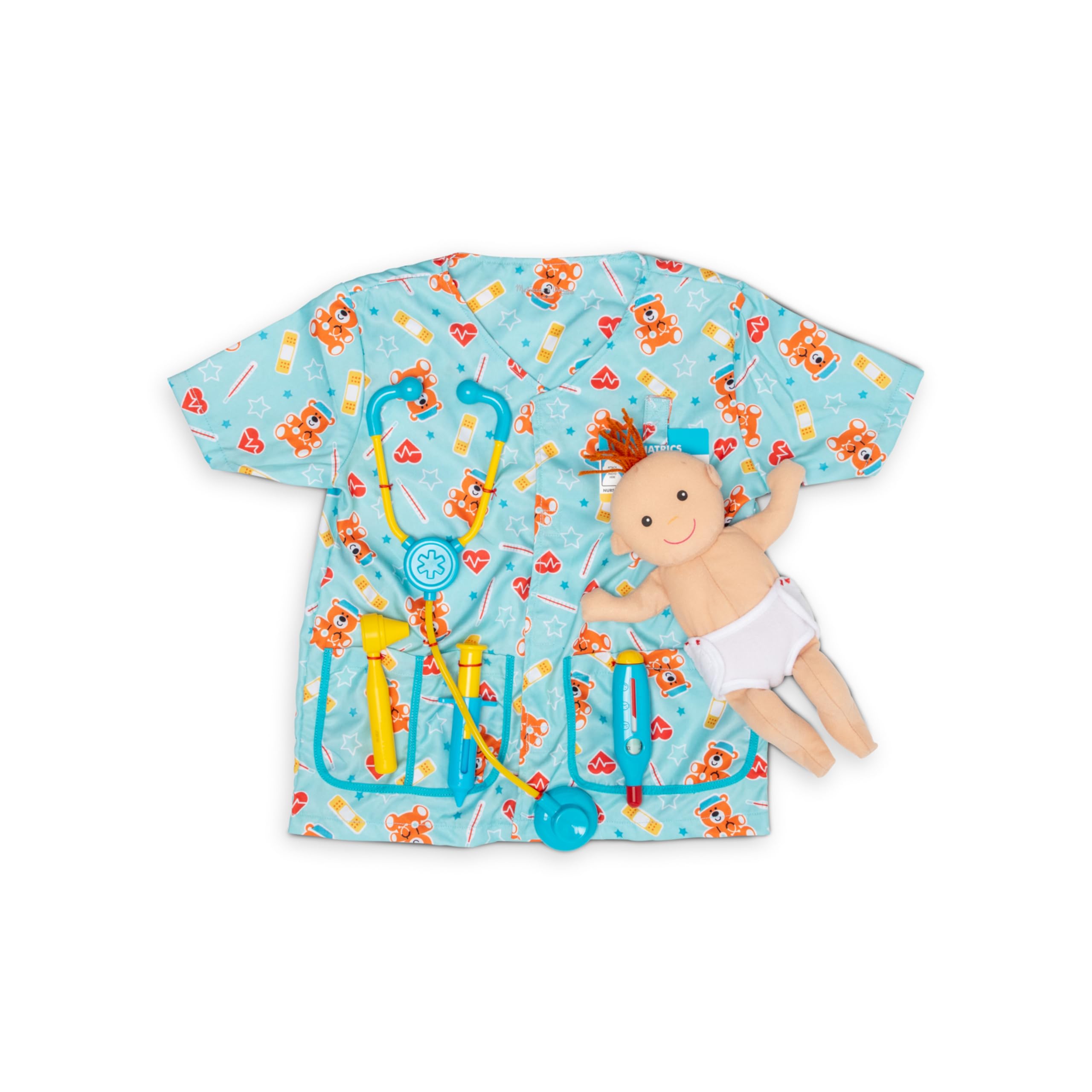 Melissa & Doug Pediatric Nurse Role Play Costume Set (8 pcs) - Includes Baby Doll, Stethoscope