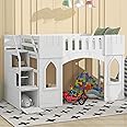 Harper & Bright Designs Twin Size Loft Bed with Storage Staircase and Window, Wood Playhouse Bed Frame with Storage for Boys, Girls, Gray,White