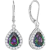YL Halo Teardrop Dangle Drop Earrings 925 Sterling Silver Birthstone Leverback Jewelry for Women