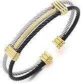 COOLSTEELANDBEYOND Men Women Stainless Steel Twisted Cable Adjustable Cuff Bangle Bracelet