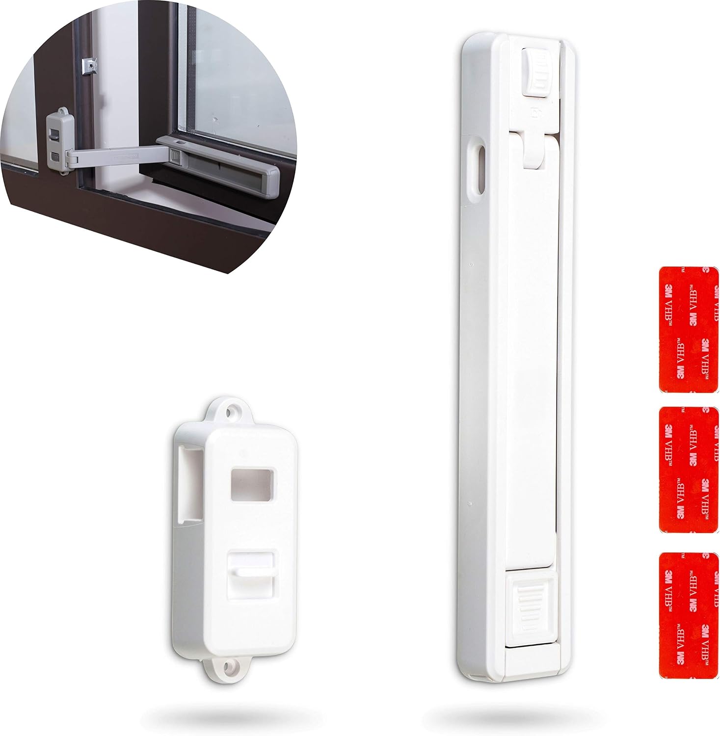 Window Child Safety Lock, for Inward & Outward Opening Windows, Dark Grey, with 3M VHB Special Adhesive, for UPVC, Wooden, Metal Frames, for Window Frames from 1.5" Width, Window Opening restrictors