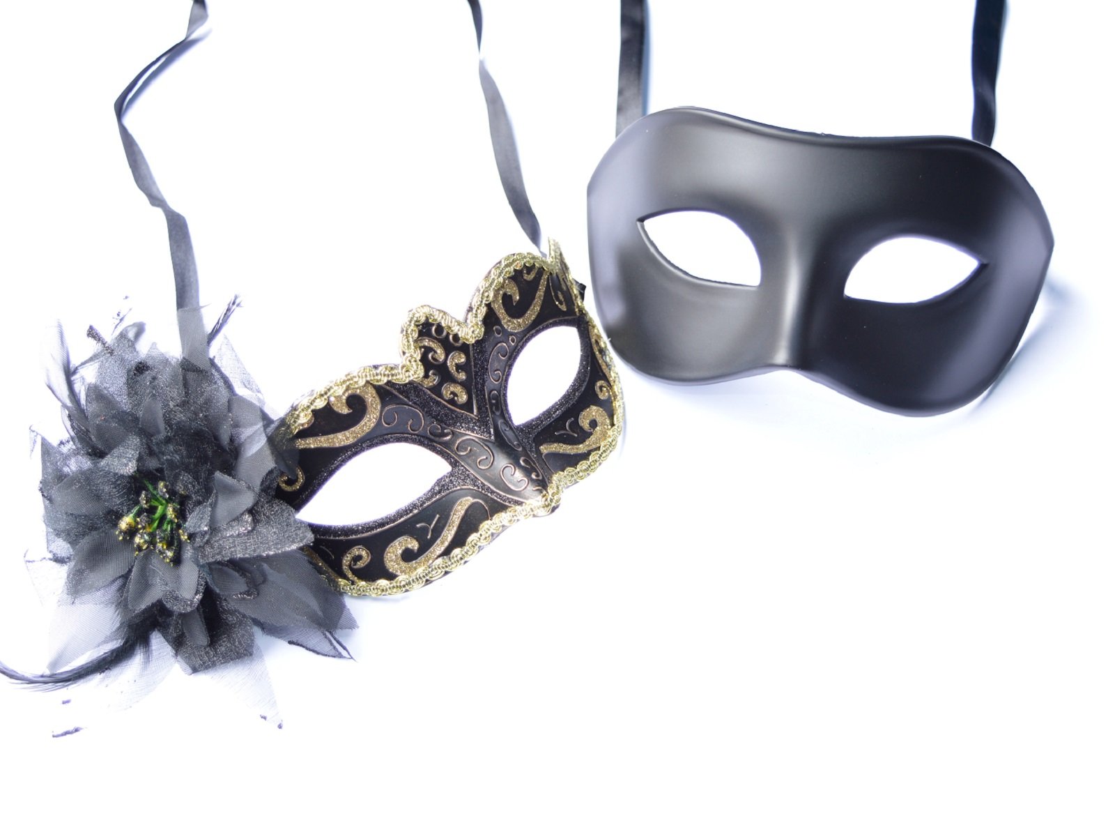 FHS Gold & Men Black - His & Hers Venetian Masquerade Masks for Couples