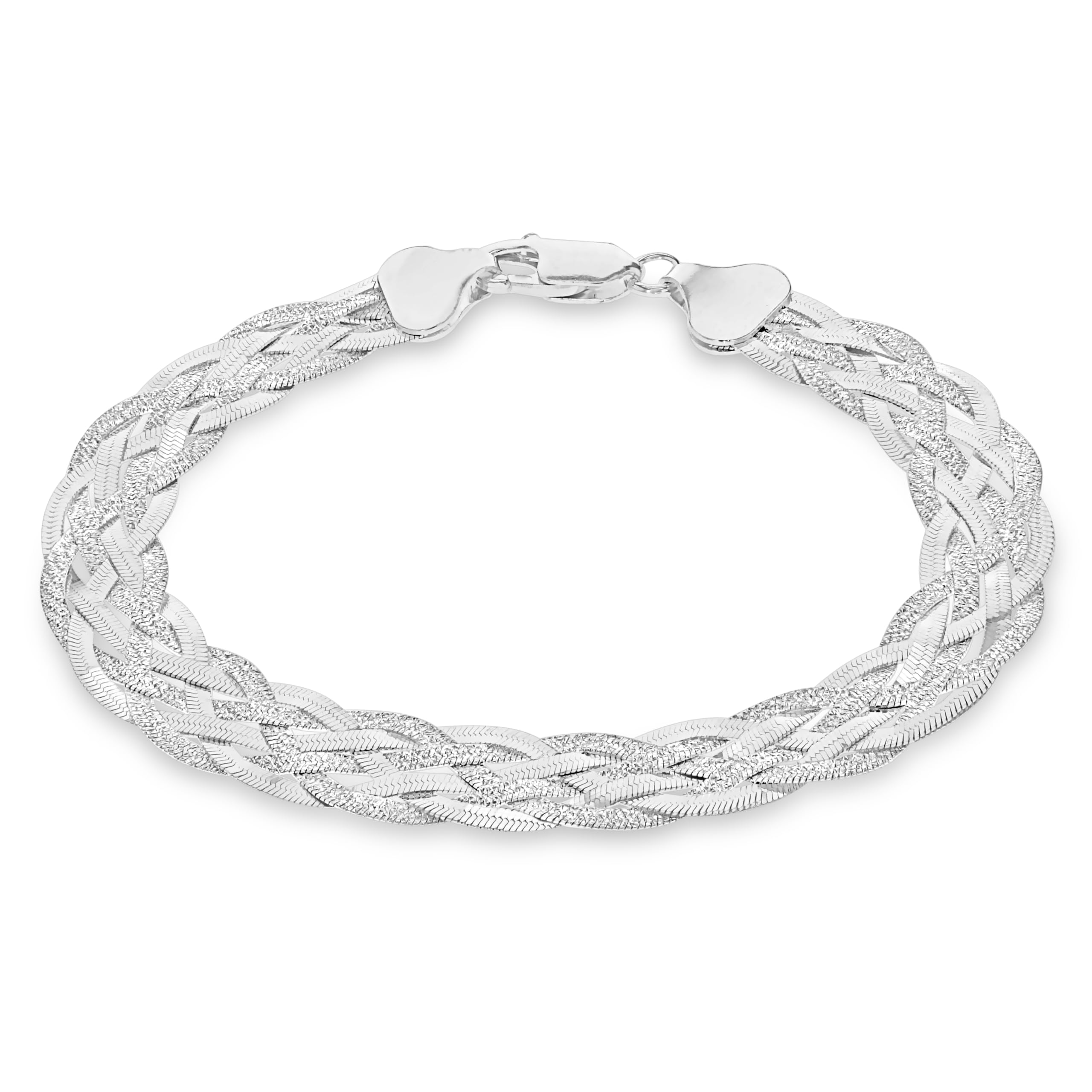 Tuscany Silver Women's Sterling Silver Patterned and Polished Six Strand Plaited Herringbone Bracelet