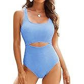 CiCiBird Women's Tummy Control One Piece Swimsuits Ribbed Cutout Monokini Slimming High Cut Bathing Suits