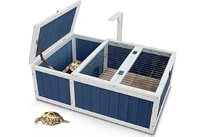 ROCKEVER Tortoise House Habitat Wooden Small Animal Hutch Enclosure Indoor/Outdoor (36 * 24 * 14(L*W*H), Blue)