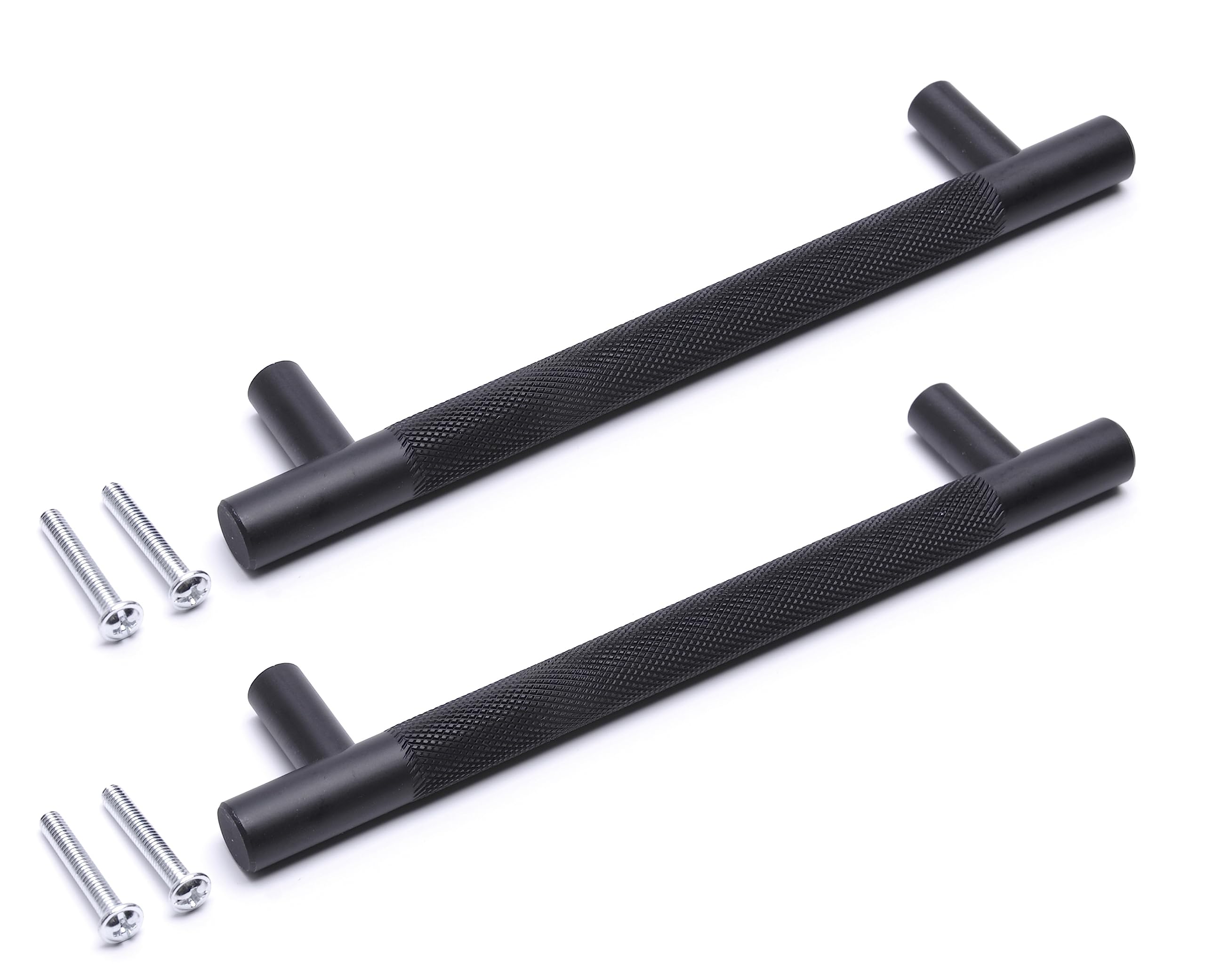 BSM Marketing Black Knurled T Bar Modern Kitchen Cupboard Cabinet Drawer Bar Door Handle Knob Matt Finish (1, 160mm)