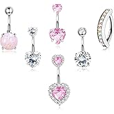 Dochais Belly Buton Ring Surgical Stainless Steel Belly Button Rings Hypoallergenic Belly Rings for Women Cute Pink CZ Heart Clicker Belly Button Piercings Navel Piercings Jewelry