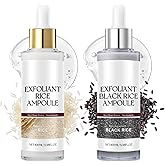 Black & White Rice Exfoliating Two-Piece Set - Rice Peeling Ampoule | Korean Rice Peel for Face | Skin Remover Scrub, Deep Po